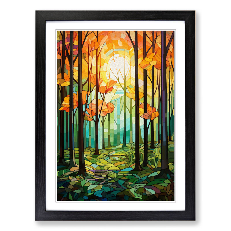 Spring Forest Orphism No.2 - Single Picture Frame Print on Wood, 46cm H x 34cm W x 2cm D, Black