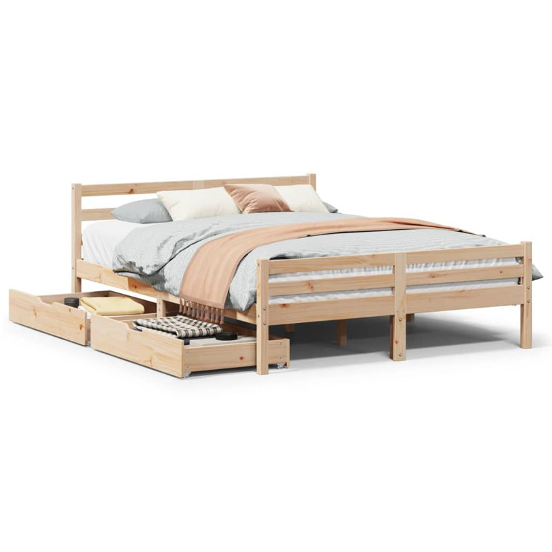 Solid Wood Storage Bed, European Double (140 x 200 cm)