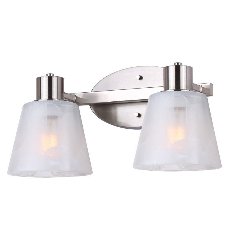 Brushed Nickel 16" Vanity Light with White Alabaster Glass Shades