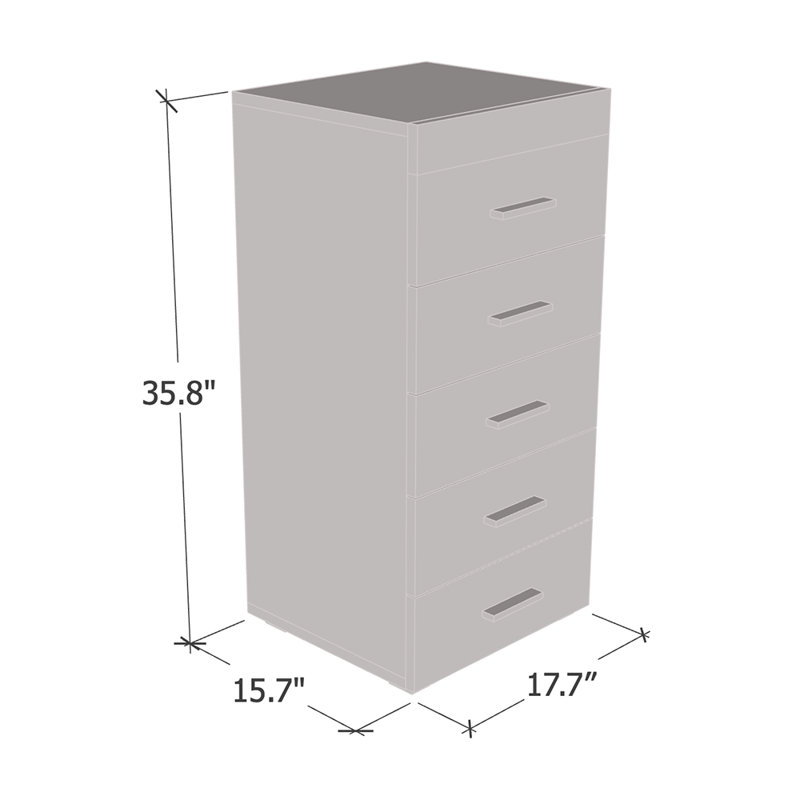 Commode 5 tiroirs l 17,7 po, Noir
