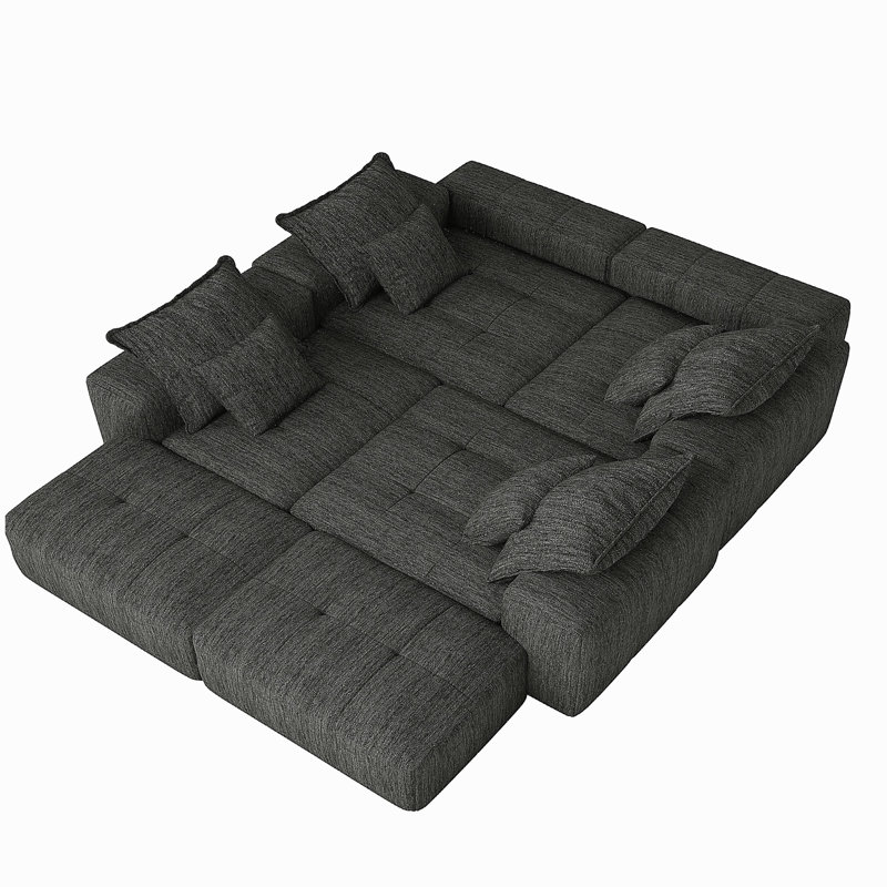 Ensemble de canapés modulaires très grands et modernes, canapé moelleux en velours brillant avec 8 coussins, 8 canapés à bricolage combinés, sans assemblage, noir