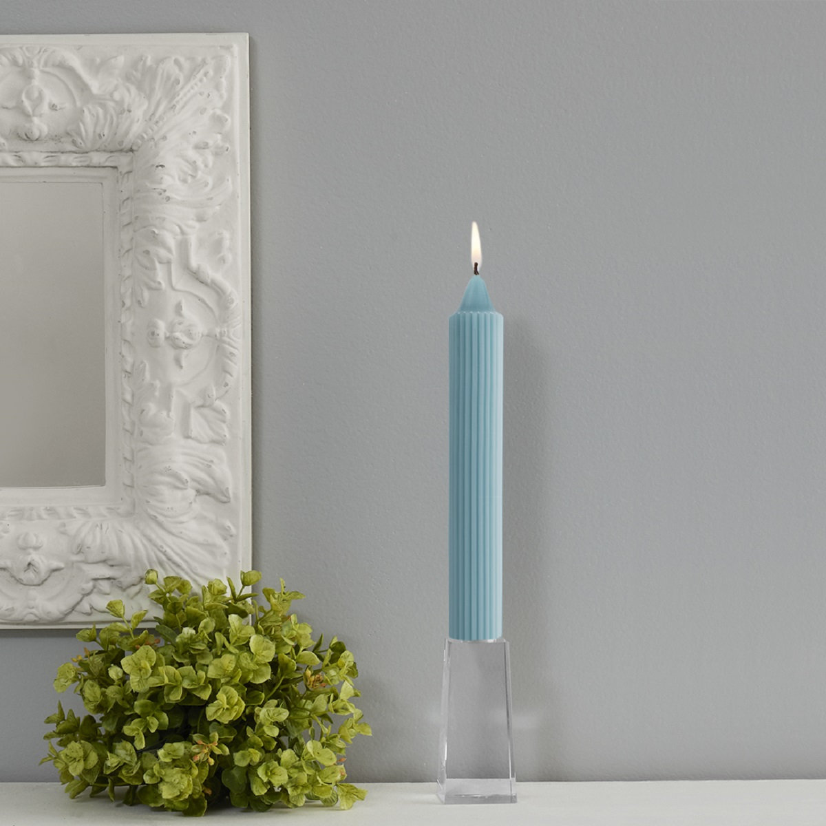 Grecian Collenette Unscented Taper Candle, 9" H x 1.25" W x 1.25" D, Sky