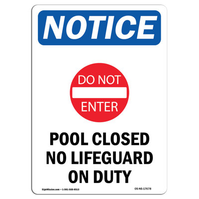 Pool Closed No Lifeguard Sign with Symbol