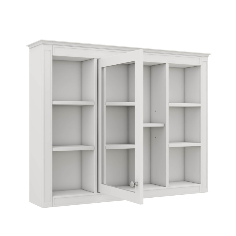 Armoire à pharmacie de 35 po x 27,5 po, rangement mural pour salle de bain avec miroir, unité moderne avec 6 tablettes ouvertes