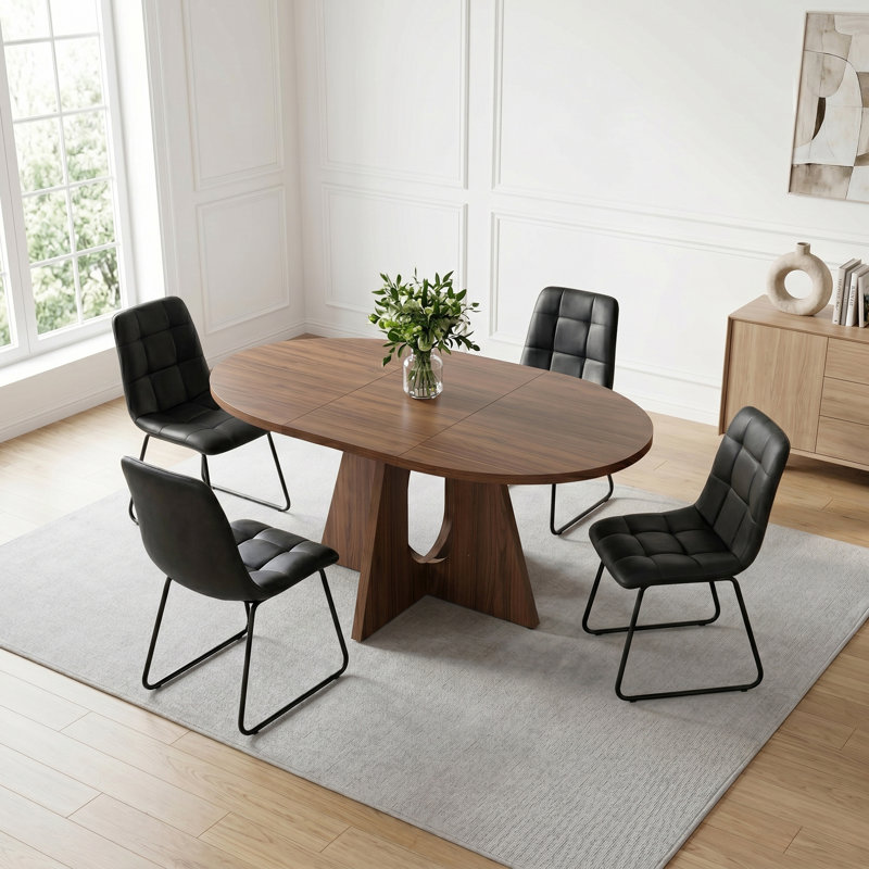 Ensemble de table de salle à manger 5 pièces pour 4-6, table de salle à manger extensible de 59 po avec 4 chaises ergonomiques, table de salle à manger ovale moderne avec panneau en MDF, peu encombrant.