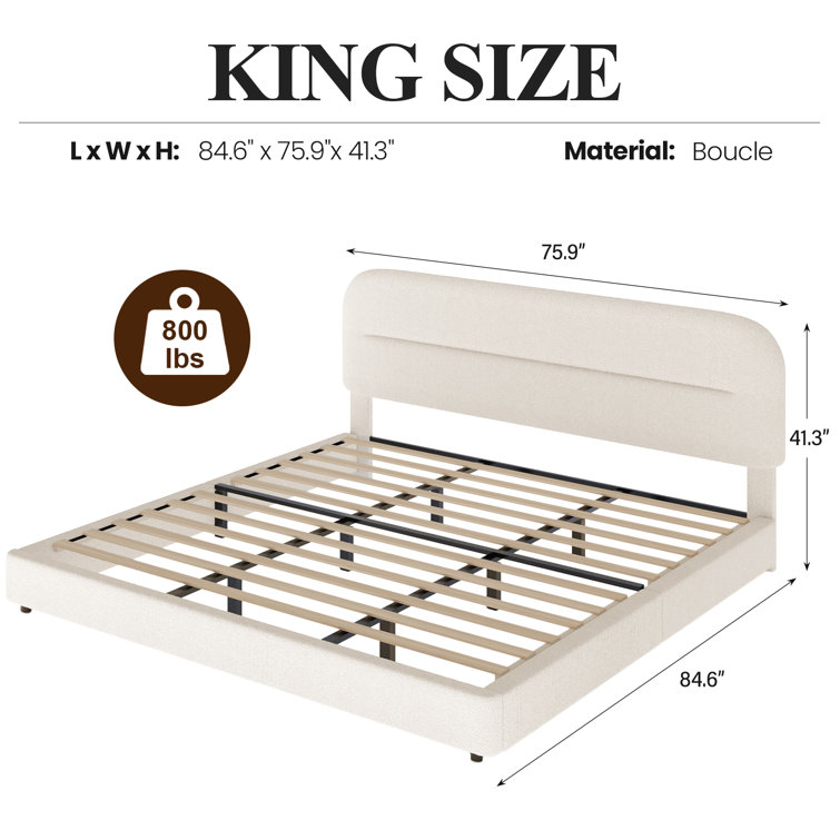 Boucle Upholstered Platform Bed Frame