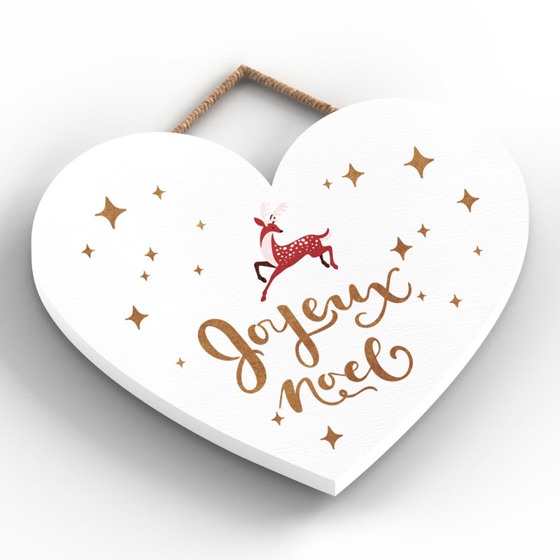 Xmas Joyeux Noel Wooden Heart Plaque, 16cm H x 17cm W x 0.9cm D