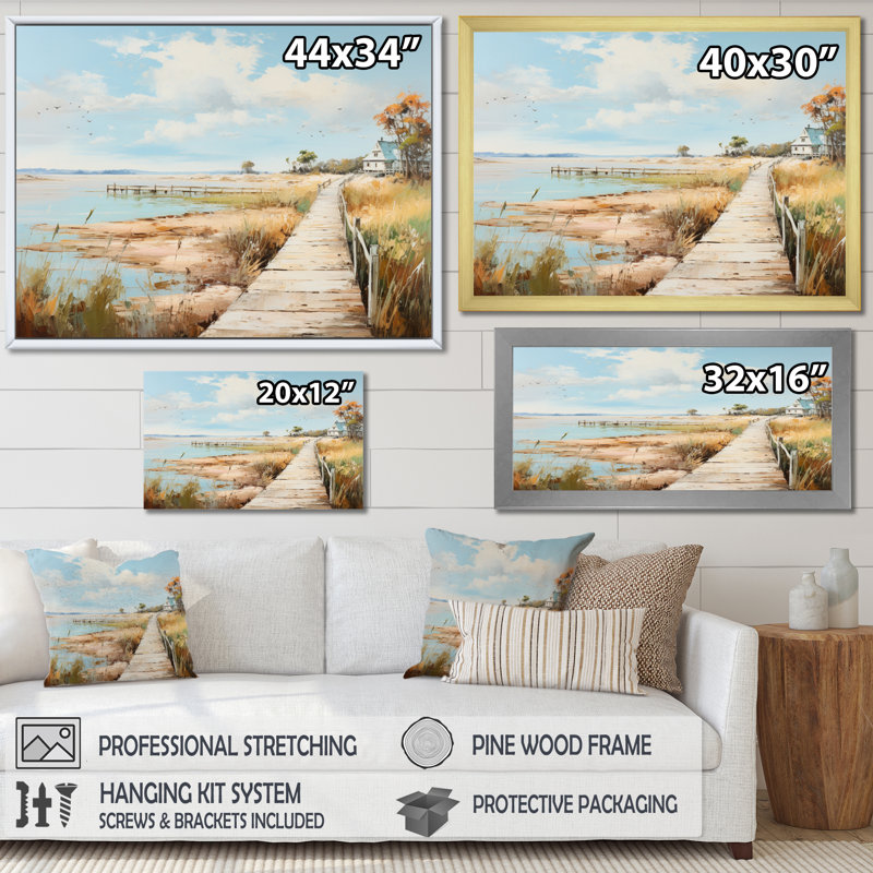 Pier Coastal Impression an - impression, H 34 po x l 44 po x P 1,5 po, Cadre simple argenté