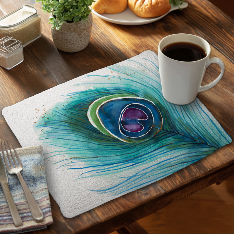 Bohemian Peacock Feather Placemat | Braided Polyester Decor