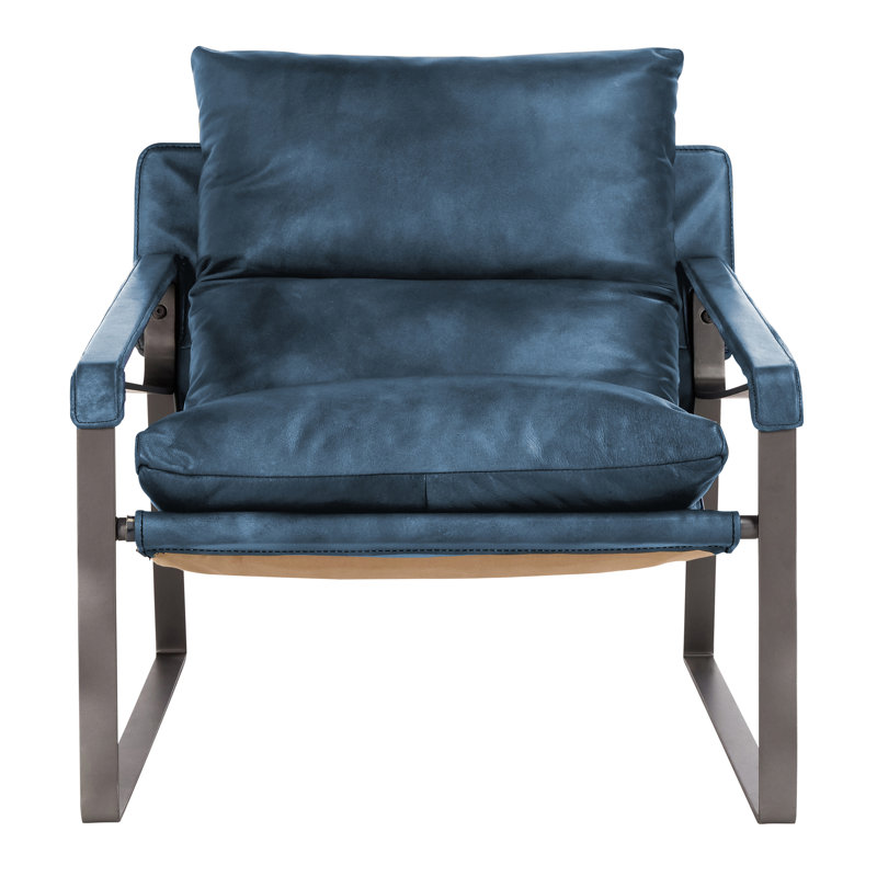 Morgan Accent Chair, Blue Genuine Leather