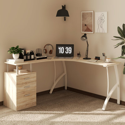 L-Shaped Metal Base Computer Desk