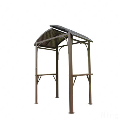 Barbecue de jardin en acier 8X5FT, pour l'extérieur avec double toit en acier galvanisé et tablettes latérales (brun)