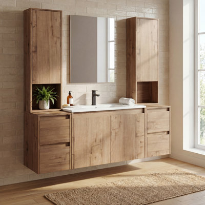 Meuble-lavabo simple 54 po avec armoire supérieure, lavabo en céramique et conception sans poignée 54 po