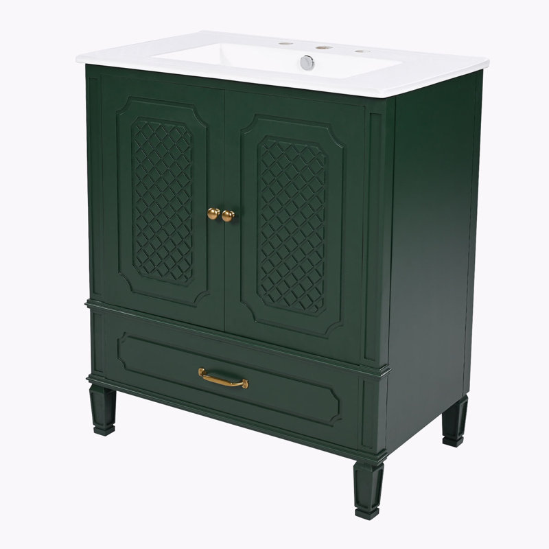 Meuble-lavabo de rangement avec lavabo en céramique, Vert