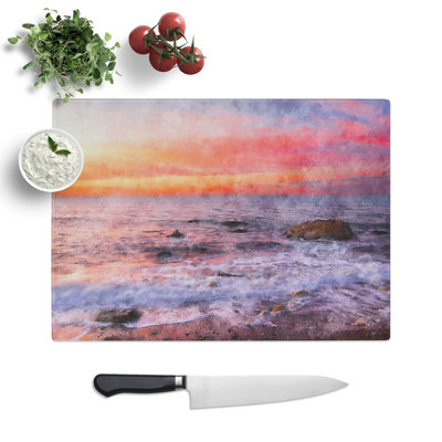 Tempered Glass Beach in Spain Painting Chopping Board
