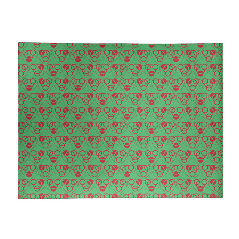Tapis de zone rouge/vert fait main géométrique, Rectangle 9 pi x 12 pi