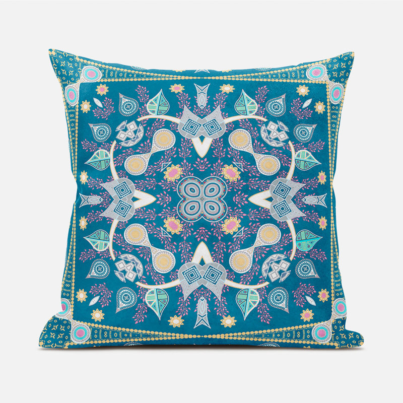 Indoor / Outdoor Floral Square Cushion, Aqua/Blue/Pink/Yellow, 51cm H x 51cm W