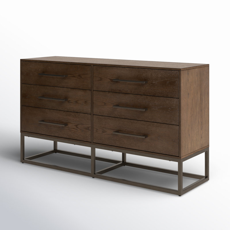 Commode à 6 tiroirs Sheldon, Bronze industriel / brun cendré