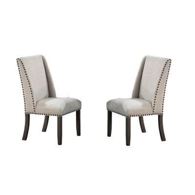 Traditional Style Wingback Dining Chairs Of 2, Upholstered Seat, Oak Finish And Bronze Trim 2Pc Chairs, Finish, Seat Enchanting Nailhead