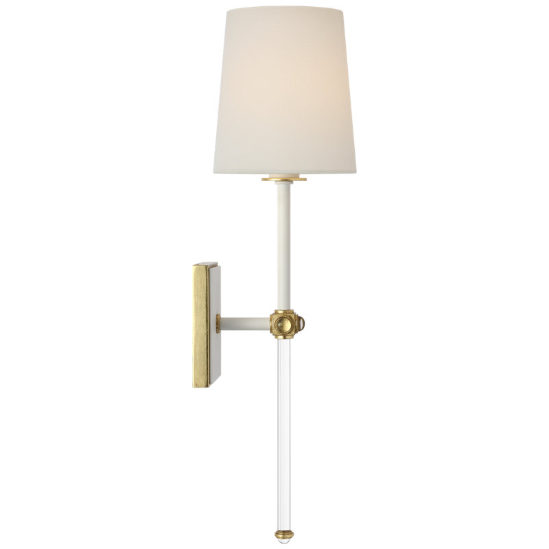 Julie Neill Lucia 21" Cordless Sconce with Linen Shade, Matte White/ Crystal