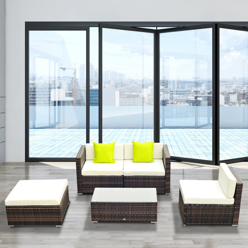 Felicity 5 Pieces PE Rattan Garden Furniture Set with Cushions, White/Brown