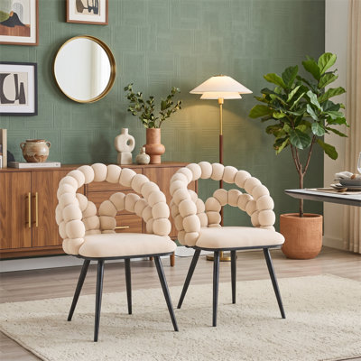 Ensemble de 2 chaises de salle à manger modernes, dossier en velours beige, pieds en métal pour la maison