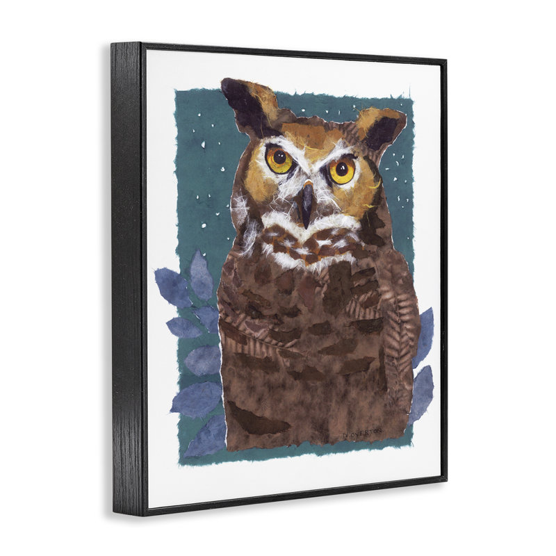 «Stern Owl», estampe numérique par Nancy Overton, Giclée encadrée noir minuit, H 14 po x l 11 po