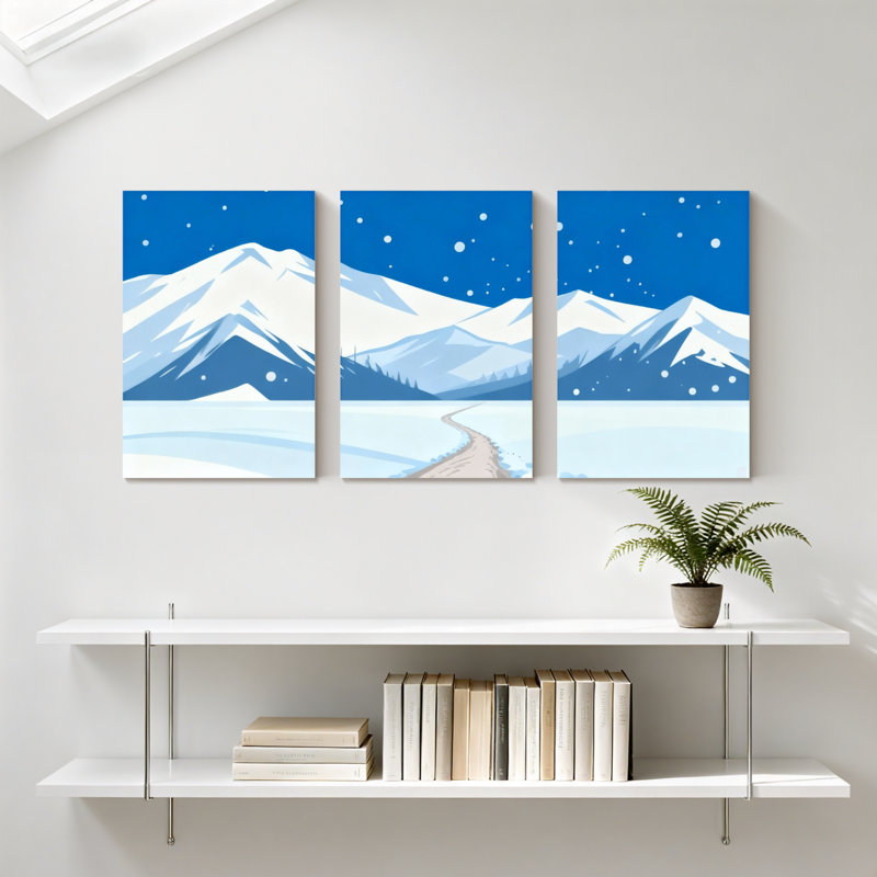 «Winter forest Snowy Mountains Under Starry Sky», ensemble de 3 impressions d'art sur toile, H 24 po x l 48 po