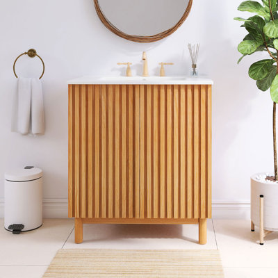 Meuble-lavabo autoportant de 30 po avec lavabo en céramique blanche et tablette ajustable en forme de U