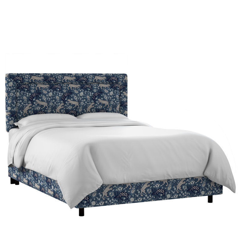 Lit tapissier standard à profil bas Rodrigo, Très grand, Léopard, bleu