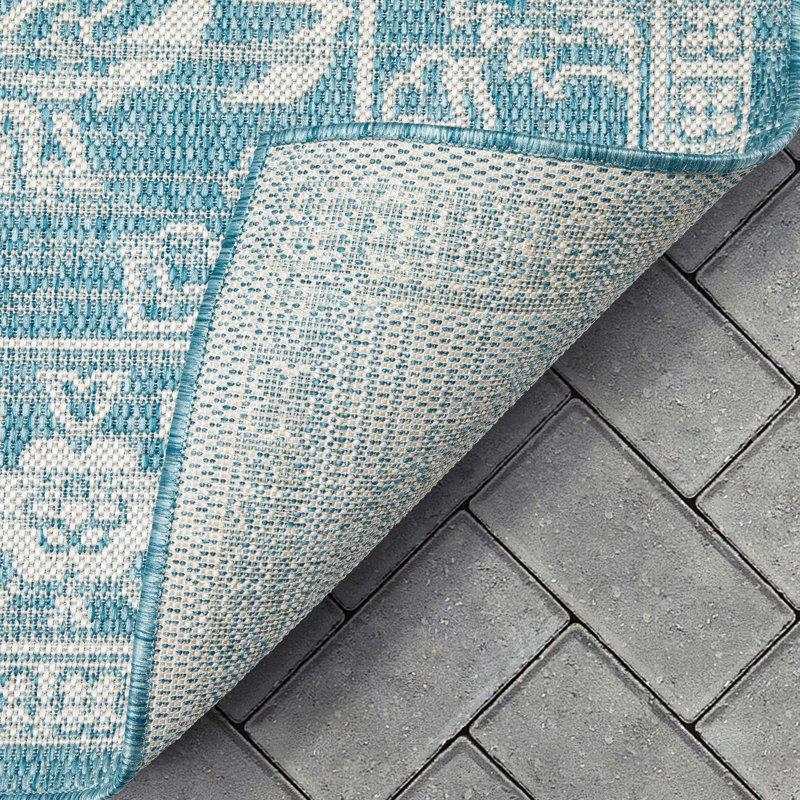 Tapis persan oriental bleu intérieur / extérieur Grieves, Rectangle 7 pi 10 po x 10 pi 6 po