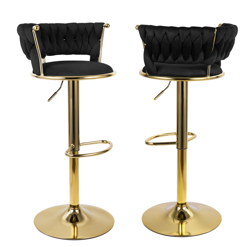 Swivel Upholstered Adjustable Height Bar Stool, Black, 2