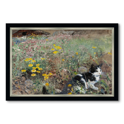 Cat on a Flowery Meadow, 1887-Bruno Liljefors-Custom Framed Canvas