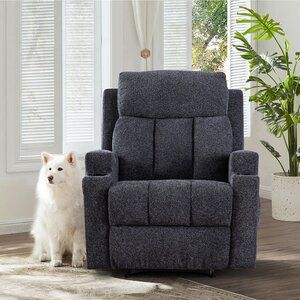 Myria Upholstered Manual Recliner Chair Furry Friend Friendly Fabric Massage Heating and Cup Holder