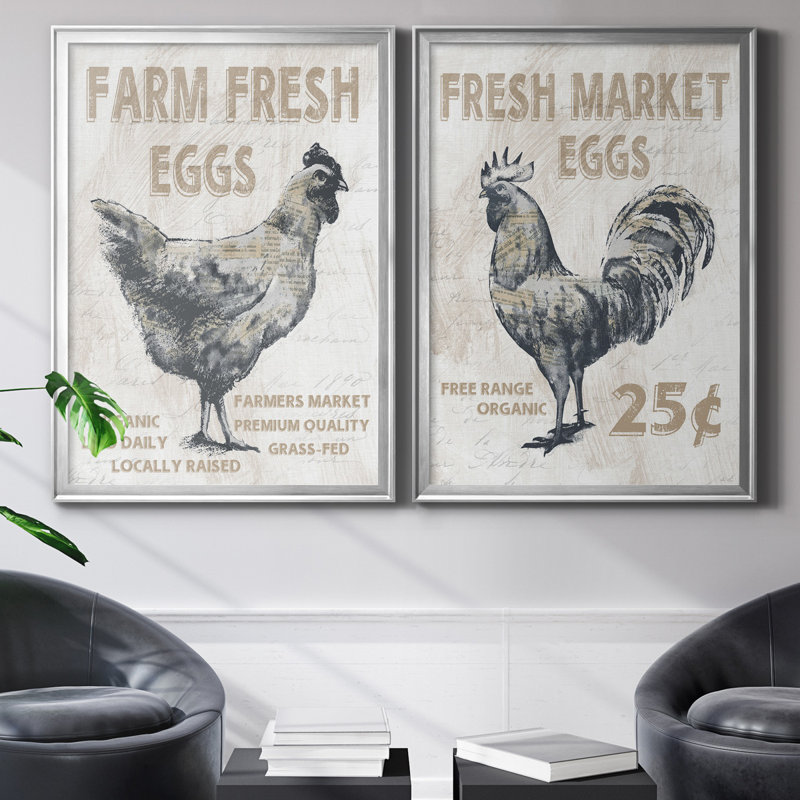 Farm Fresh Chicken - ensemble de 2 reproductions, Pas de tapis, Toile encadrée argentée, H 30,5 po x l 85 po x P 3 po