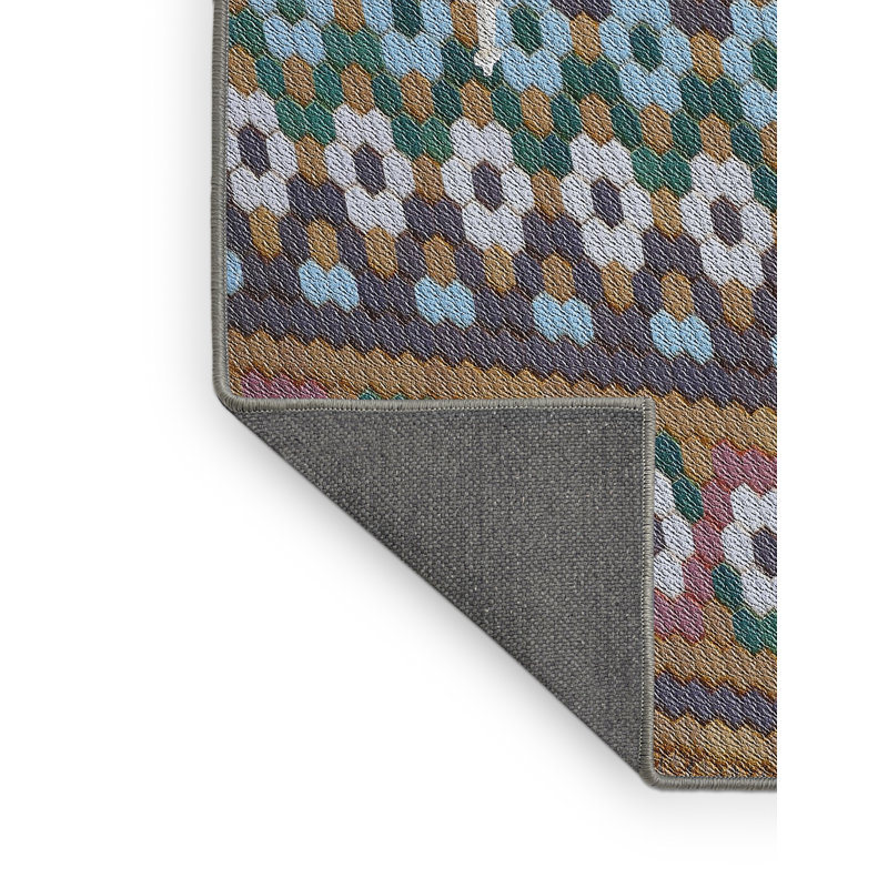 Tapis jaune/bleu ciel/vert à motifs Forrestal, Rectangle 2 pi x 5 pi