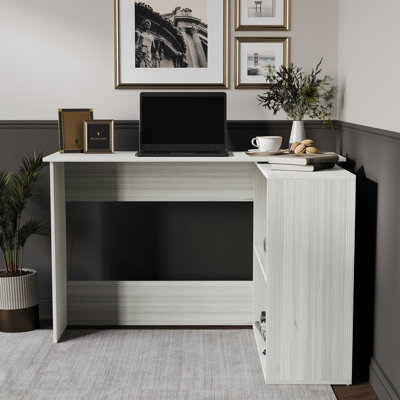 Bureau d'écriture en L gris clair avec cabinet de 47 pouces