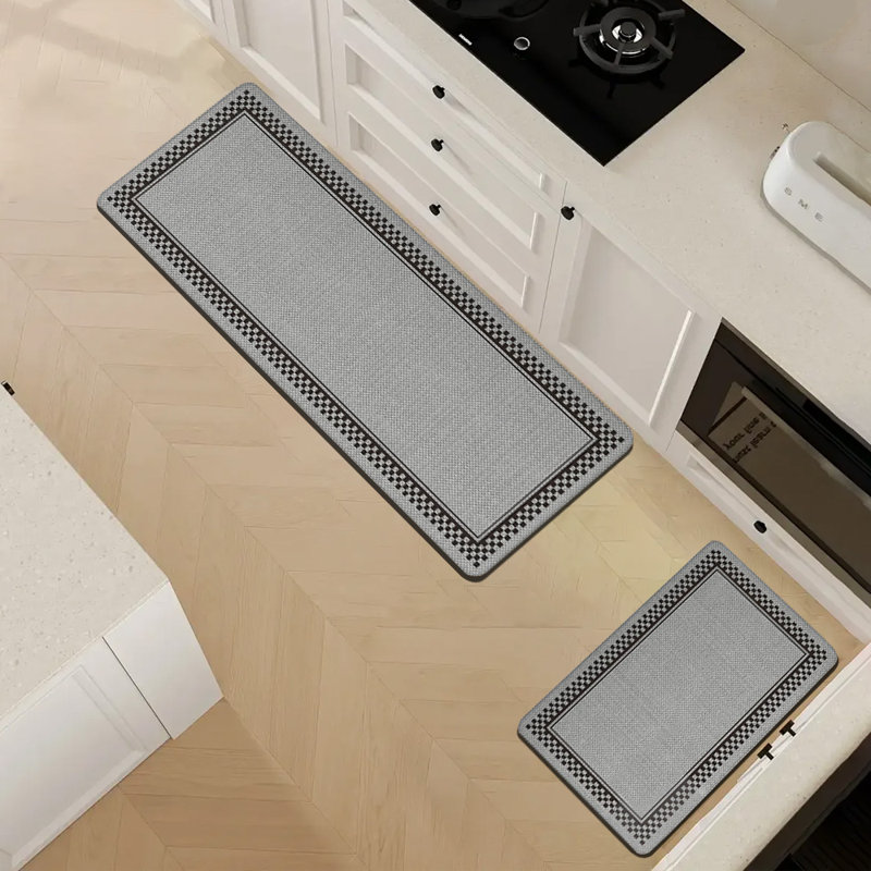 Tapis de cuisine anti-fatigue, antidérapant, imperméable, ensemble de 2, Noir, noir, noir, noir