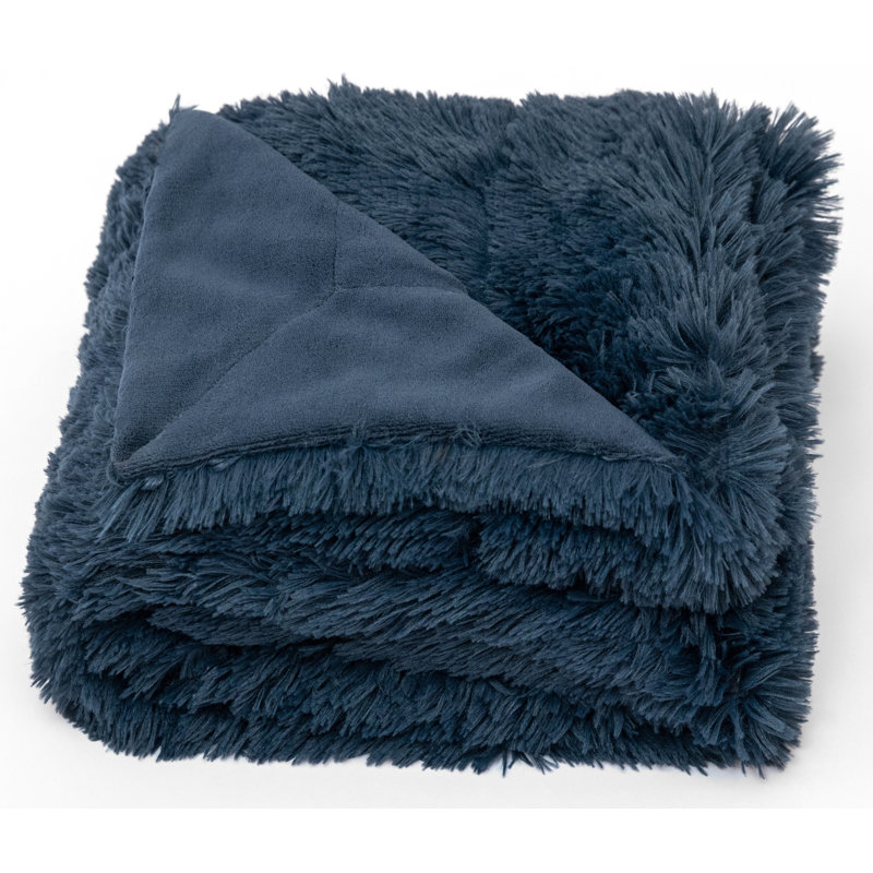 Reversible Faux Fur and Fleece Throw Blanket, 50"x60"