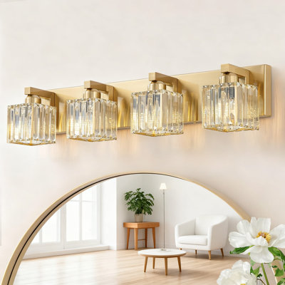 Luminaire de salle de bain en cristal, éclairage de salle de bain moderne avec abat-jour carrés pour fixation murale sur miroir, douille E26 à intensité variable