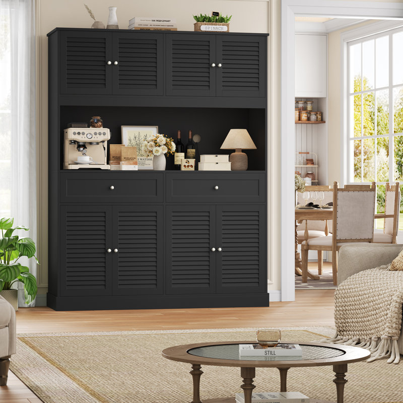 70.9''H X 55.1"W Kitchen Pantry Cabinet with Microwave Shelf, Black
