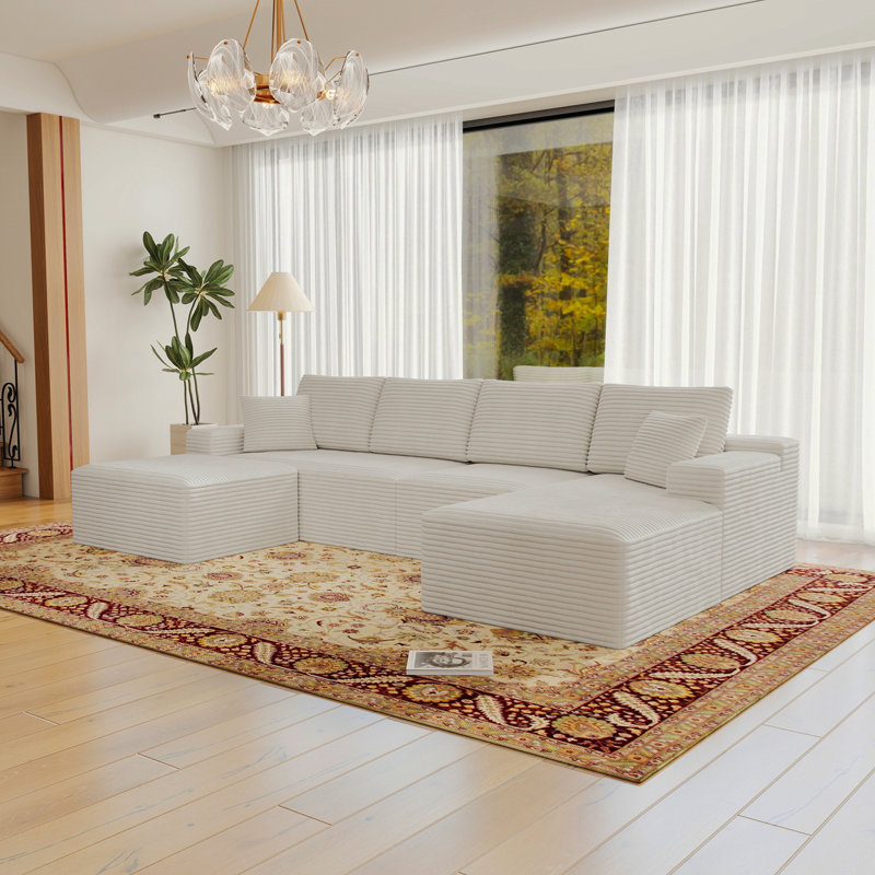 Siège modulaire modulaire pour canapé, canapé rembourré et compressé pour le salon, la chambre à coucher, un appartement, aucun assemblage requis, combinaison gratuite pour 4 PC, tissu en velours côtelé moelleux, blanc