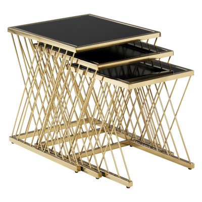 Smythe Glass Top Cross Legs Nesting Tables