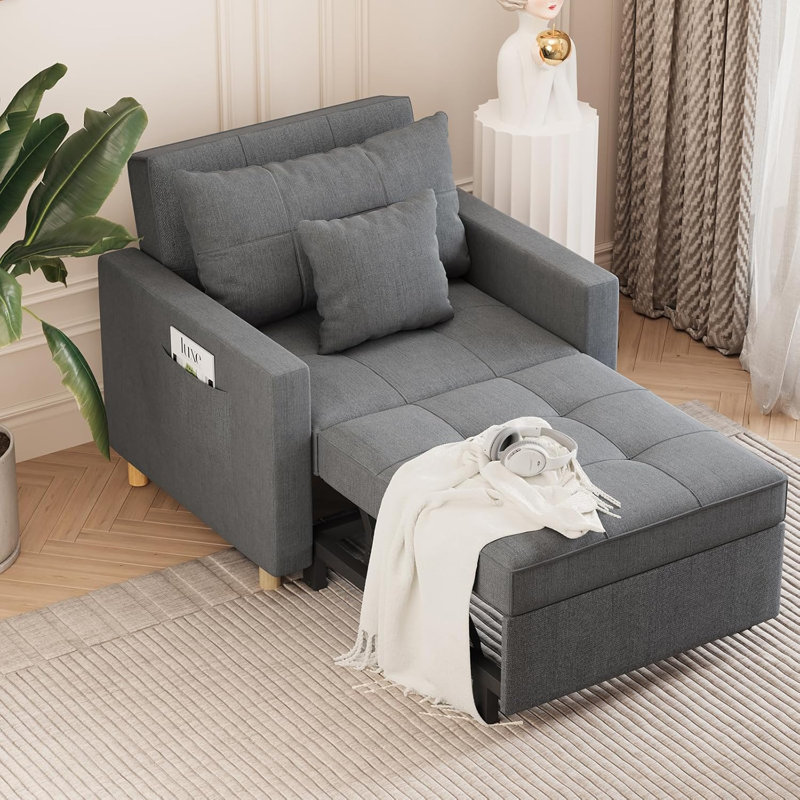 Emma-Leigh 1 Seater Fabric Accent Chairs Bed, Dark Grey Linen