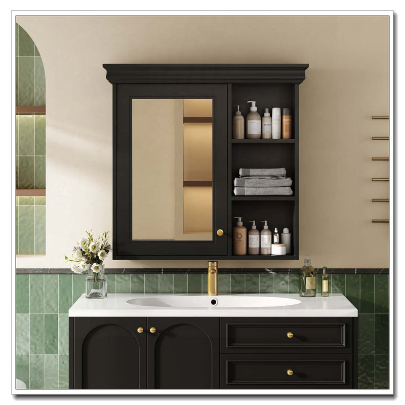 Bathroom Medicine Cabinet with Mirror, Black