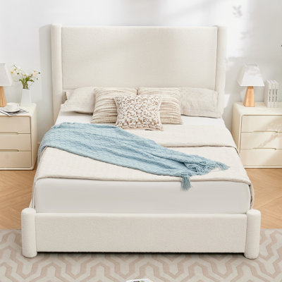 Coletti 51.8" High Headboard Upholstered Platform Bed With 2 Large Wooden Storage Drawers, White, Queen Size