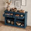 Console en bois d'acacia avec 2 tiroirs et tablettes ouvertes pour le vestibule-1040315041