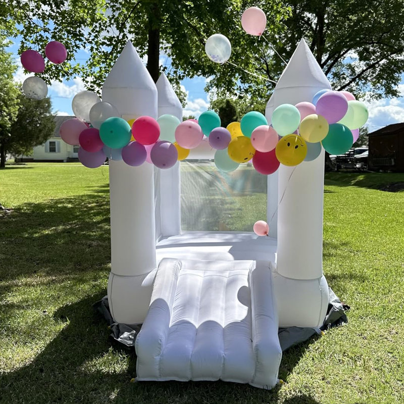 6' x 9'  Oxford White Bounce House with Slide and Air Blower for Kids&Toddler