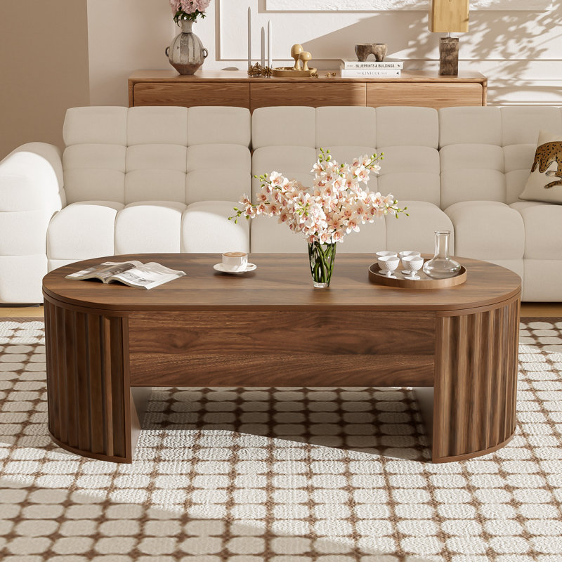 Modern Oval Lift Tabletop Coffee Table, Walnut Duplicate