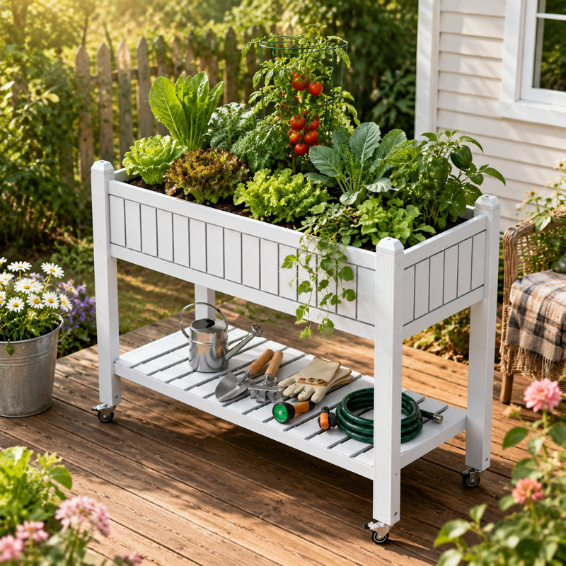 Resin Planter Box With Wheels, White